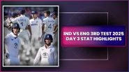 IND vs ENG 3rd Test 2025 Day 3 Stat Highlights: India Match England&rsquo;s First Innings Total, Game in the Balance