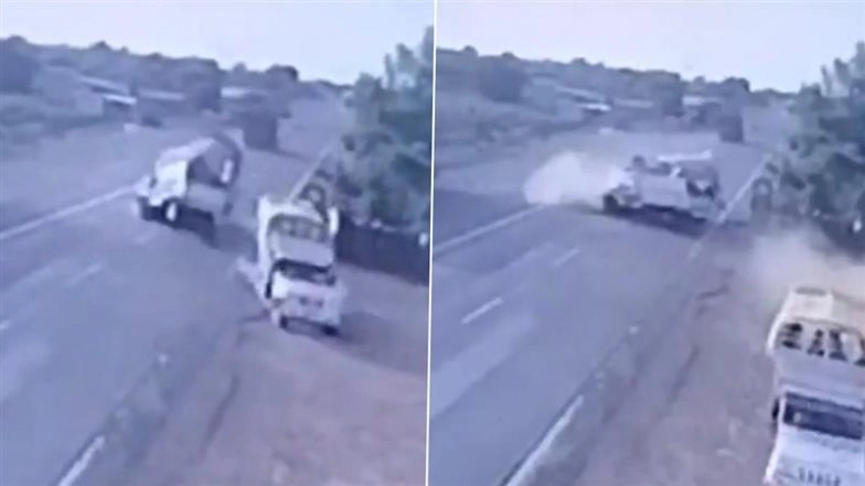 Maharashtra Road Accident: 8 Injured After Pickup Van Collides Head-On With Mini Truck in Pandharpur, CCTV Video Surfaces