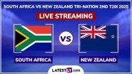 South Africa vs New Zealand Free Live Streaming Online Tri-Nation Series T20I 2025 Match 2: How To Watch SA vs NZ Cricket Match Live Telecast on TV in India?