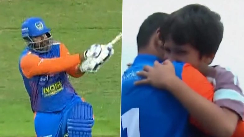 Yusuf Pathan Hugs His Sons After Hitting Winning Six Against West Indies Champions As India Champions Qualify for WCL 2025 Semi-Final (Watch Video)