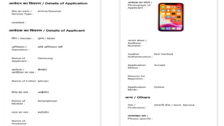 Bihar Shocker: ‘Samsung, Son of iPhone and Smartphone’ Files Income Certificate Request in Modanganj; Bizarre Application Goes Viral