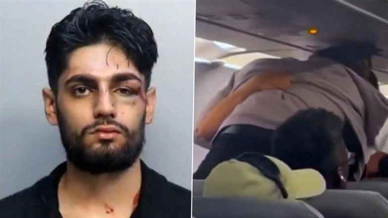 Indian-Origin Man Ishaan Sharma Arrested After Mid-Air Brawl on Frontier Airlines Flight; Accused of Choking Co-Passenger, Making Death Threats (Watch Video)