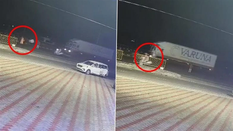 Hyderabad Hit and Run: Man Killed, Wife and Children Injured As Speeding Lorry Runs Over Family Crossing Road in Abdullapurmet, Disturbing CCTV Video Surfaces