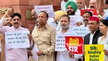 Bihar Special Intensive Revision: Rahul Gandhi Along INDIA Bloc MPs Stage Protest at Parliament Against EC’s Voter Roll Revision