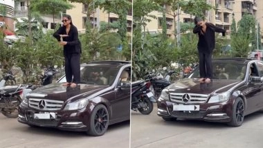 ‘Aura Farming’ Reel Stunt Lands Kharghar Couple in Legal Trouble: Man Held for No License After Girlfriend Dances Atop Mercedes-Benz, Mimicking Viral ‘Boat Kid’ Rayyan Arkan Dikha (Videos)