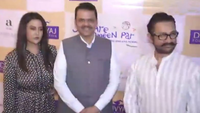 ‘Sitaare Zameen Par’: Maharashtra CM Devendra Fadnavis, Wife Amruta Join Aamir Khan for Film’s Special Screening Organised by Specially-Abled Students (Watch Video)