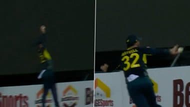 Glenn Maxwell Pulls Off Magical Effort Near Boundary Line To Help Adam Zampa Dismiss Romario Shepherd During WI vs AUS 4th T20I (Watch Video)