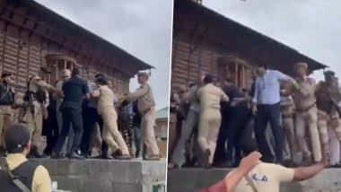 Martyrs Day Row: Jammu and Kashmir CM Omar Abdullah Climbs Graveyard Gate, Grapples With Security Men To Offer ‘Fateha’ Prayers Amid House Arrest Claims (Watch Video)