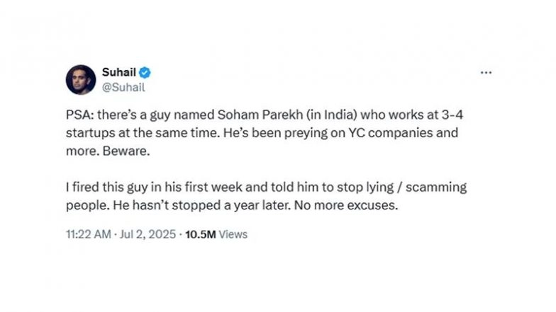 Soham-Gate: Indian Techie Soham Parekh Accused of Duping Multiple Tech Companies With Moonlighting and Fake Resume, CEOs and Founders React To Viral Post