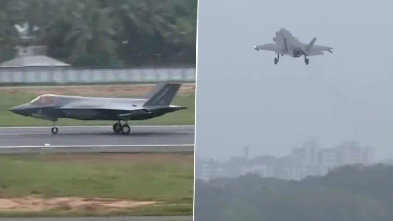 British Royal Navy F-35B Stealth Fighter Jet Flies Back Home After Month-Long Stay at Kerala’s Thiruvananthapuram Airport (Watch Videos)