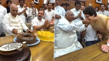 Mallikarjun Kharge Birthday 2025: Congress President Celebrates Birthday With Rahul Gandhi, Other Party Leaders; Priyanka Gandhi Bakes Sugar-Free Date Cake (Watch Video)