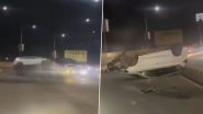Bhopal Road Accident Caught on Camera: 5 Injured As Speeding SUV Rams Divider, Flips Over on Subhash Nagar Overbridge; Terrifying Video Surfaces