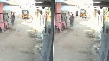 Tamil Nadu Road Accident: 3-Year-Old Girl Dies After Being Run Over by Auto-Rickshaw While Playing Outside Her Home in Ramanathapuram, CCTV Video Surfaces