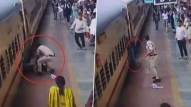 Heroic Act Caught on Camera: RPF Constable Saves Woman from Falling Under Moving Train at Nagpur Station, Video Goes Viral