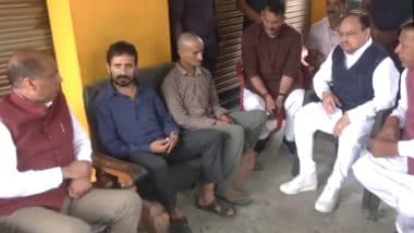 Himachal Pradesh Rains and Cloudburst: Union Minister JP Nadda, Along With Former CM Jairam Thakur, Visits Mandi; Meets Families Affected by Flood (Watch Video)