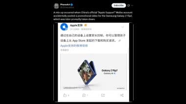 Apple Support Weibo Account Reportedly Posts Samsung Z Flip7 Promo Video, Quickly Deletes It; X User Says, ‘Apple Can’t Make Flip Phones’ (Watch Video)