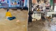 Ajmer Rains: Youth Swept Away by Gushing Rainwater in Khwaja Garib Nawaz Dargah Area, Brave Hotel Worker Rescues Him Amid Flash Flood Chaos; Video Goes Viral