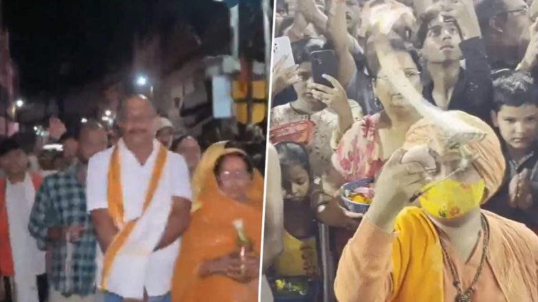 Uttar Pradesh: Devotees Queue Up at Varanasi’s Kashi Vishwanath Dham, Lucknow’s Mankameshwar Temple To Offer Prayers on 1st Monday of ‘Sawan’ (Watch Videos)