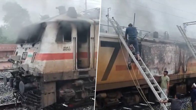Garib Rath Express Train Fire: Blaze Erupts in Engine at Sendra Railway Station in Rajasthan’s Beawar District; All Passengers Safely Evacuated (Watch Video)