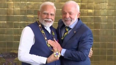 PM Narendra Modi Conferred With Brazil’s Highest Honour, the Grand Collar of the National Order of the Southern Cross, During His State Visit (Watch Video)