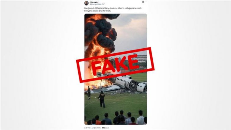 Did Viral Image Really Show Bangladesh Air Force Jet That Crashed in Dhaka? Fact Check Reveals Photo Is AI-Generated