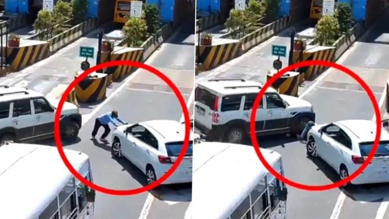 Patna: Scorpio Rams Security Guard at Didarganj Toll Plaza; Guard’s Leg Fractured in Brutal Impact, Video Surfaces