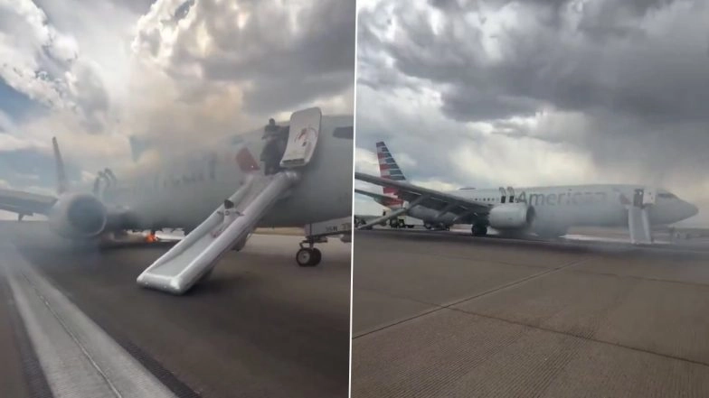 American Airlines Flight AA3023 Aborts Takeoff After Landing Gear Catches Fire at Denver Airport, Passengers Evacuate Burning Boeing 737 MAX 8 Via Emergency Slide (Watch Video)