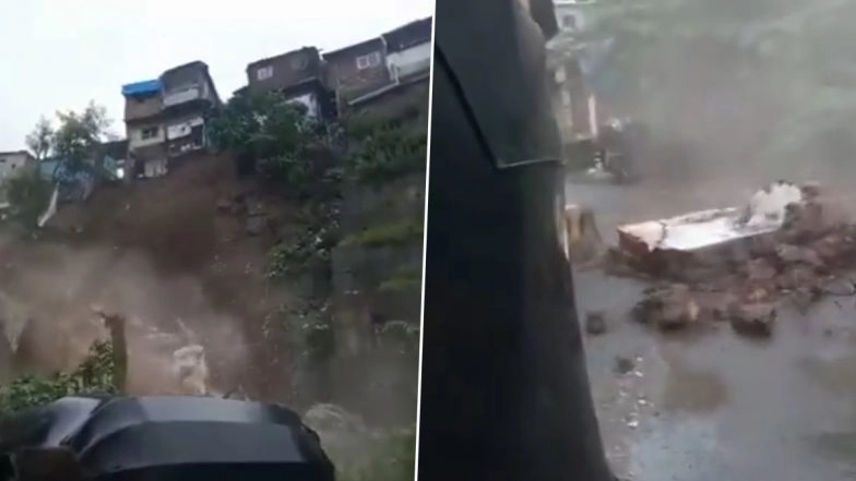 Bhandup Landslide: Multiple Houses Collapse After Soil Slide in Mumbai’s Khindipada Area After Heavy Rains, Terrifying Video Surfaces