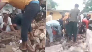 Jhalawar School Building Collapse: 4 Children Killed, 17 Injured as Roof of Piplodi Primary School Collapses in Rajasthan; Rescue Operations Underway (Watch Videos)