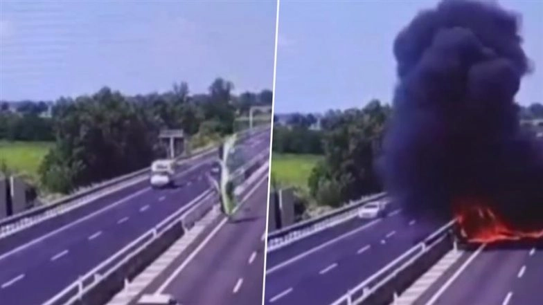 Italy Plane Crash: Small Aircraft Slams Into Busy Highway Near Brescia, 2 Killed; Shocking Video Surfaces