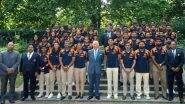 King Charles III Hosts Team India Men’s and Women’s Sides at St James’s Palace in London, British Actor & Musician Idris Elba Also Present at Royal Reception (Watch Video)