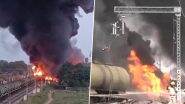 Tamil Nadu Train Fire: Diesel-Laden Goods Train Catches Fire Near Tiruvallur; Firefighting Efforts Underway (Watch Videos)