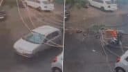 Terrifying Escape in Delhi: Woman Narrowly Survives After Electric Pole Falls on Moving Scooter in Tagore Garden, CCTV Video Goes Viral