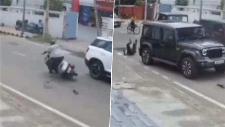 Jammu Shocker: Speeding Thar Hits Elderly Man on Scooter, Reverses to Hit Victim Again; Accused Driver Arrested After Disturbing Video Goes Viral