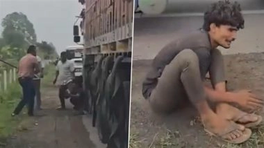 Dahod Shocker: Gujarat RTO Inspector Brutally Beats Truck Driver on Highway for Not Stopping at Checkpoint; Video Surfaces