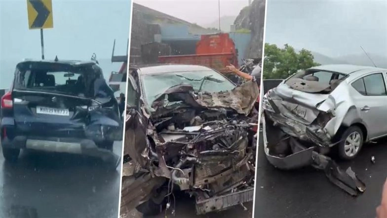 Mumbai-Pune Expressway Accident: Major Pile-Up Near Bhor Ghat, Several Injured As 18–20 Vehicles Crash; Traffic Crawls for 5 km (Watch Videos)