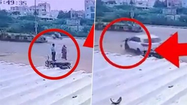 Car Racing Turns Fatal in Bhavnagar: 2 Dead, 2 Others Injured As Policeman’s Son Rams Speeding Vehicle Into Pedestrians in Gujarat; Video Surfaces