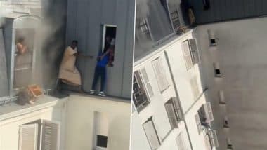 Heroic Act Caught on Camera in Paris: School Caretaker Balances on Ledge to Rescue 6 People, Including Minors, From Burning Apartment Building; Video Goes Viral