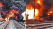 Tamil Nadu Train Fire: Goods Train Carrying Diesel Catches Fire Near Tiruvallur Railway Station; Chennai Rail Traffic Disrupted (Watch Videos)
