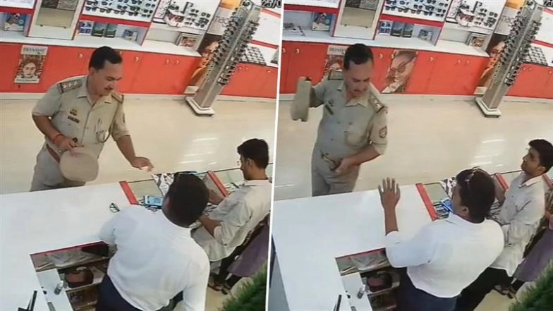 ‘Do Whatever You Can’: UP Police Inspector Threatens Shopkeeper, Walks Away Without Paying for Glasses in Mirzapur; CCTV Video Goes Viral