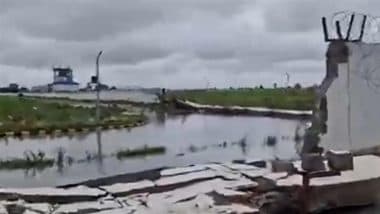 MP: Boundry Wall of Rewa Airport, Inaugurated Last Year, Collapses Amid Heavy Rainfall; Congress and AAP Allege Corruption by BJP (Watch Videos)