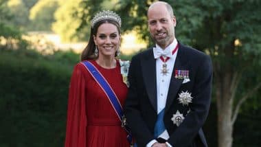 Catherine, Princess of Wales Wears Princess Diana's Lover's Knot Tiara, Watch Kate Middleton Turn Heads in Red Givenchy Gown at the State Banquet With Prince William