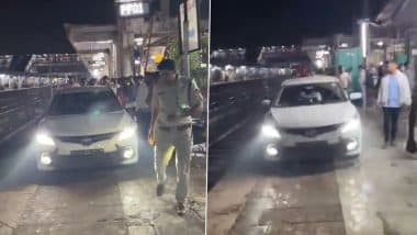Train vs Car: Drunk Man Drives Car Onto Platform To ‘Race’ Train at Gwalior Railway Station in Madhya Pradesh, Video Goes Viral