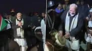 PM Modi in Namibia: Prime Minister Narendra Modi Joins In on Namibian Drums During Ceremonial Welcome in Windhoek (Watch Video)