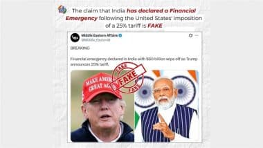 Did India Declare a Financial Emergency After USD 60 Billion Market Crash Triggered by Donald Trump’s Tariff? PIB Fact Check Debunks Fake News Peddled by Pakistani Propaganda Account