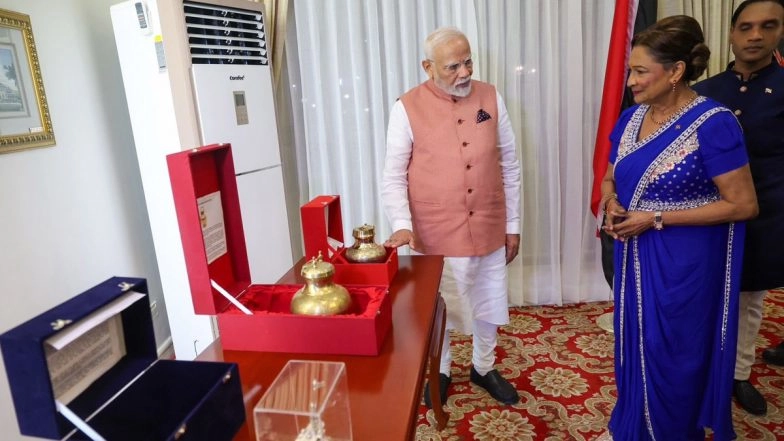 PM Modi’s Gift to PM of Trinidad and Tobago: Holy Water From Mahakumbh, Replica of Ram Mandir