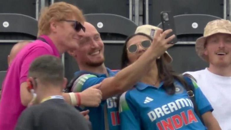 Ed Sheeran’s Lookalike Steals Spotlight at Old Trafford! Fans Spotted Clicking Pictures With Famous Singer's Doppelganger During IND vs ENG 4th Test 2025 (Watch Video)