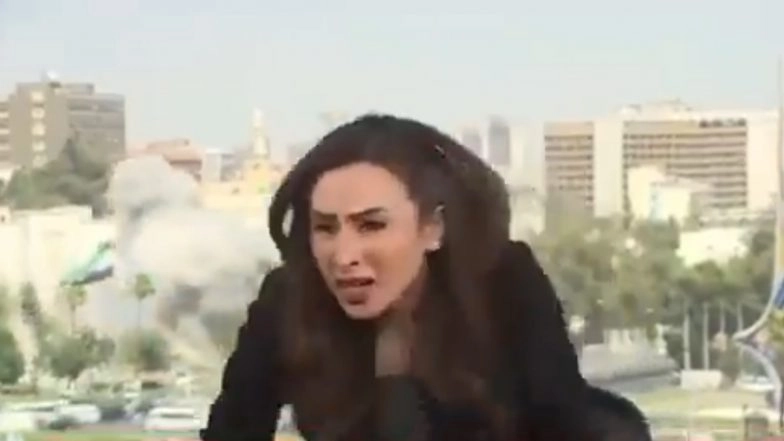 Israeli Airstrike Hits Ministry of Defence Building in Syria Live on TV, News Presenter Seen Fleeing As Massive Explosion Erupts in Damascus; Video Surfaces