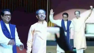 Uddhav-Raj Thackeray Reunion After 20 Years: Thackeray Cousins Share Stage at Mumbai ‘Victory Rally’ Against Hindi ‘Imposition’ (Watch Video)