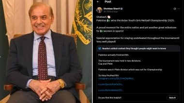 Pakistan PM Shehbaz Sharif Trolled for False Claim on PAK Winning Asian Youth Girls Netball Championship 2025 As Team Actually Finishes 6th